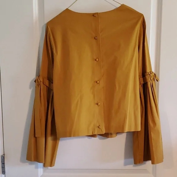 Catherine  Malandrino Mustard yellow Smocked Bell Sleeved Blouse Small - Picture 4 of 6